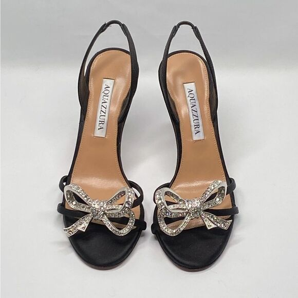 Aquazzura Babe 85mm Satin Crystal Bow Sandals size 36 - Picture 6 of 14